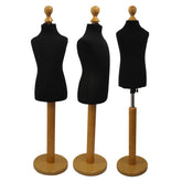 Children Kids Age 2-4 Years Tailors Dummy Mannequin, Black Torso Bust with a Light Wood Round Base